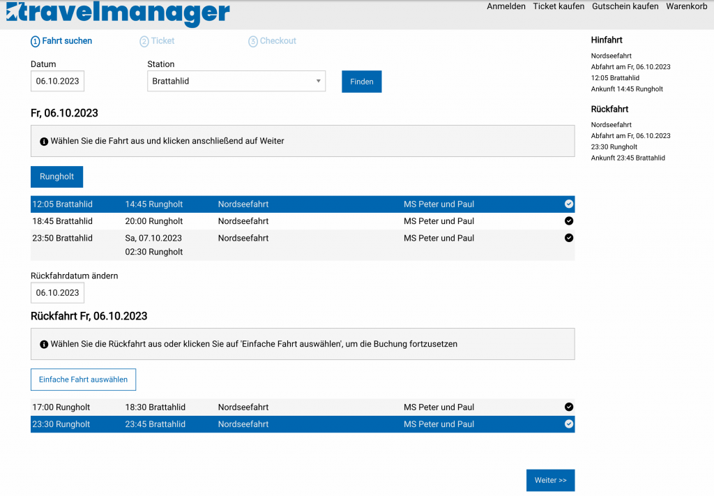 screenshot travelmanager buchung